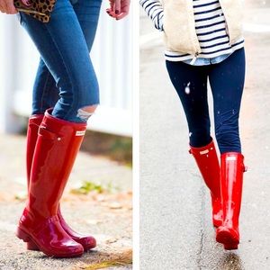 Red gloss tall hunter boots size 6.5